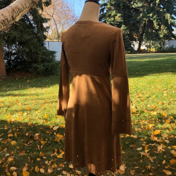 Brown Long Sleeve Faux-Suede Dress - Picture 3 of 6